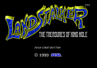Landstalker: The Treasures of King Nole title screen for Sega Mega Drive